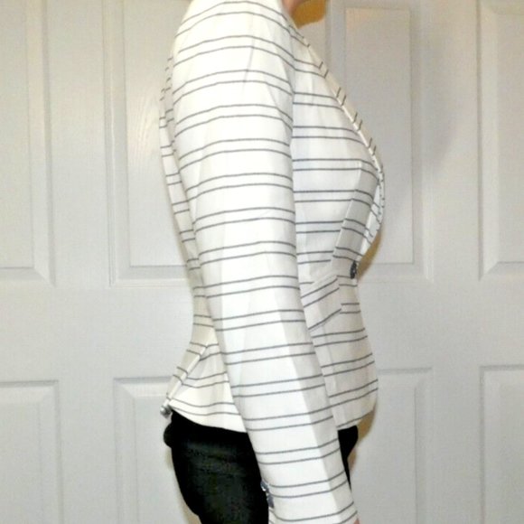 Cream Jacket Black Stripe Zara Basic Winter White Office Work Wear Woman S - Picture 4 of 10